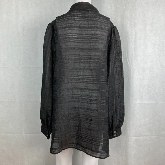 George Simonton Says Shirt Womens Sz M Black Sheer Lace Pleated Button Tunic - Picture 2 of 7